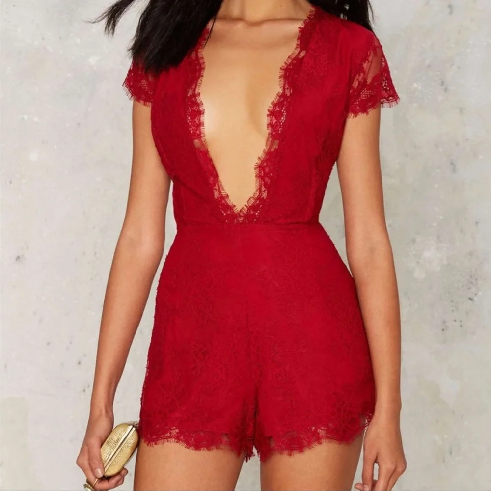 NBD Azealia Cherry Bomb Lace Romper - Picture 3 of 12